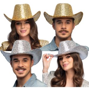 Chapéu de cowboy com lantejoulas douradas