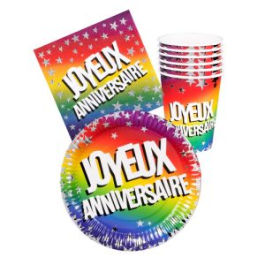 Conjunto de aniversário multicolorido – 6 pessoas